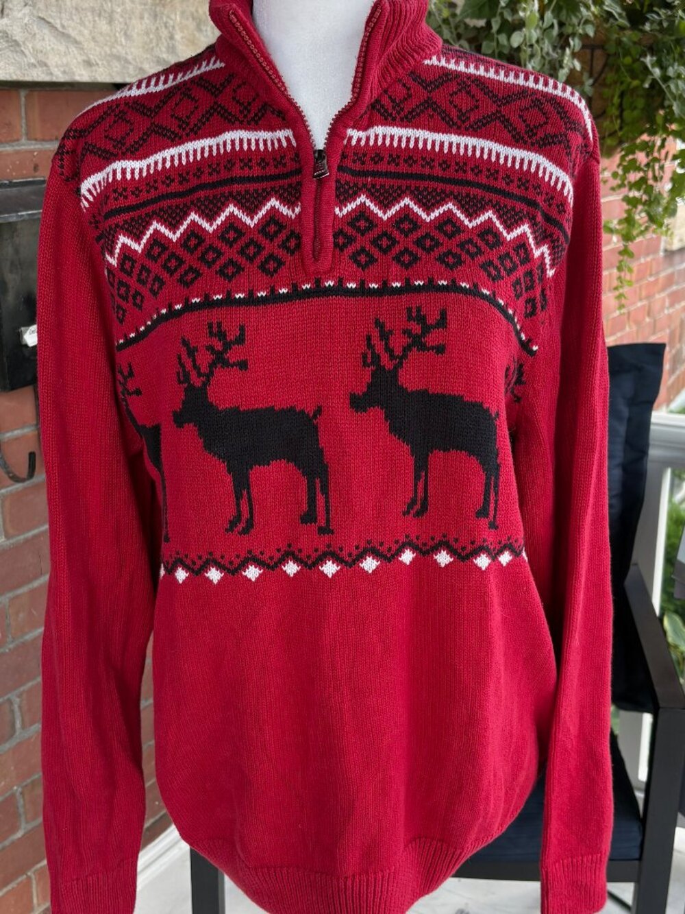 Ralph Lauren Chaps Men's Reindeer Fair Isle Holiday Quarter-Zip Sweater